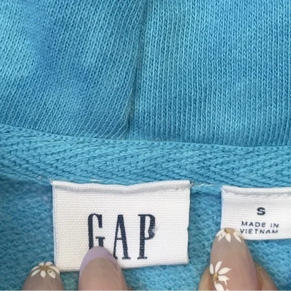 GAP Tie-Dye Cropped Raw Edge Blue White Hoodie Sweatshirt – Size Small - Picture 4 of 13